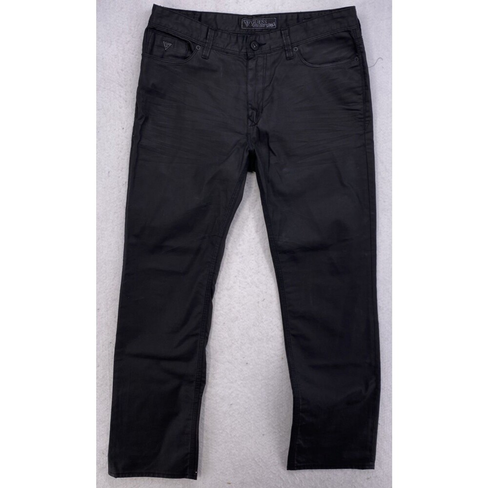 GUESS Lincoln Slim Straight Black Jeans Mens 34x30 Coated Denim
